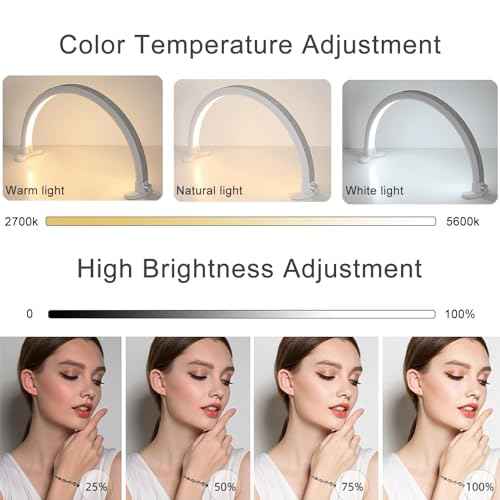 Half Moon Light with Phone Holder, 29 in 48W Nail Desk Lamp, Lash Light for Eyelash Tech, Makeup, Tattoo, Spa, Salon, Nail Tech Lamp with Stepless Dimming & Color Temperature(White)