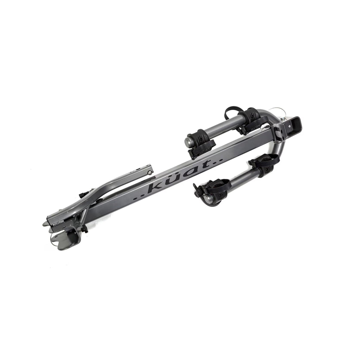KUAT Beta Hitch-Mounted Bike Rack | Hanging-Style Durable Lightweight Aluminum Powder Coated Folding Tilting-Down Gray Bicycle Car Truck Transportation Hauling Rack | 2 Bike Capacity