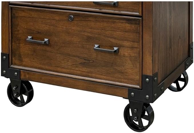 Pemberly Row Rustic Wood Lateral File with Legal/Letter File Drawer in Brown, Solid Wood, Sturdy Construction, Office or Home Storage, Secure Document Organization, Durable Design