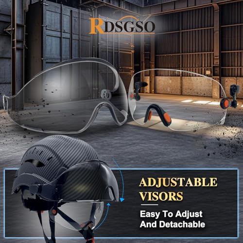 ANSI-Certified Industrial Safety Helmet Hard Hats with Retractable Clear and Tinted Visors Adjustable Ventilation 6-Point Suspension for Construction Industrial