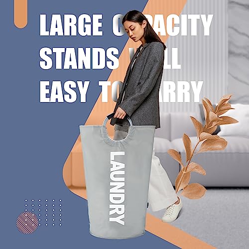 Caroeas 100L Laundry Basket,Large Laundry Hamper, Laundry Bag with Padded Handles, Clothes Hamper Stands Up Well, Collapsible Free Standing Easy Storage Washing Bin (Light Grey,100L) - color: Light Grey, size: 100L