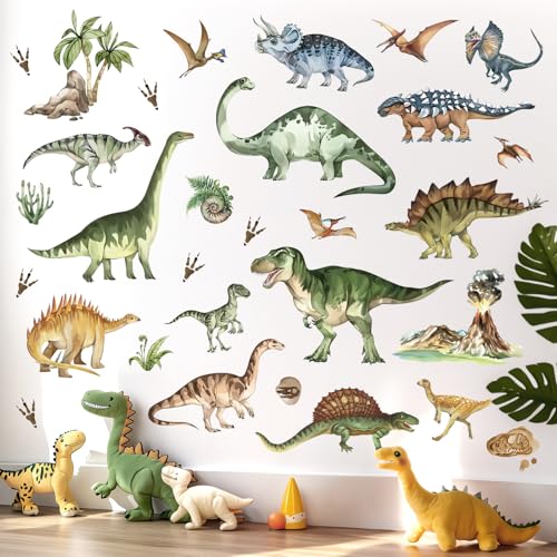 decalmile Dinosaur Wall Decals Jungle Dinosaur Volcano Cave Dino Wall Stickers Baby Boy Kid Bedroom Playroom Wall Decor