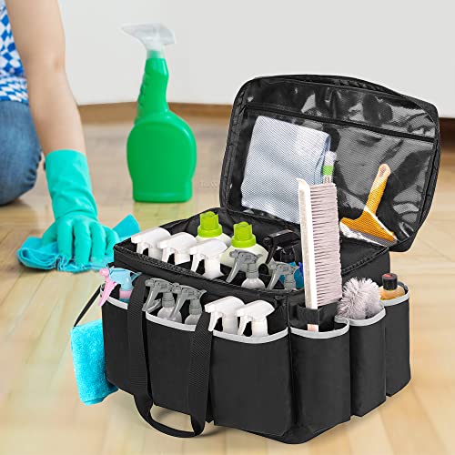 HODRANT Extra-Large Cleaning Caddy with EVA Hard Bottom, High Capacity Cleaning Supplies Organizer for Housekeeping & Home Work, Cleaner Tools Tote Bag with Shoulder Strap, Patent Design