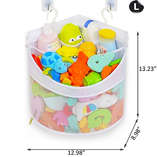 Ligereza Baby Bath Toy Organizer, Quick Drying and Mould Proof, Corner Hang-Suspension Holder, Large Capacity Multi Use Shower Caddy (White)