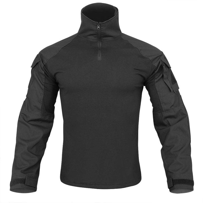 KRYDEX Tactical Men's Combat Shirt Rapid Assault Long Sleeve Shirt with Elbow Pads (US, Alpha, Small, Regular, Regular, Black)
