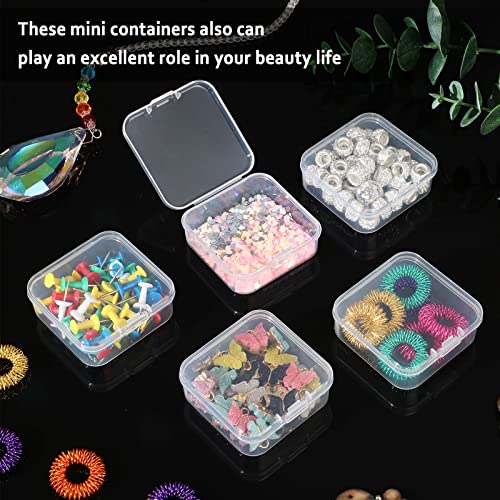 SATINIOR 100 Pcs Clear Plastic Beads Storage Containers Box Small Clear Boxes with Hinged Lid Plastic Case Mini Square Arts Crafts Storage Organizers for Small Items(2.1 x 2.1 x 0.8 Inch) - size: 2.1 x 2.1 x 0.8 Inch