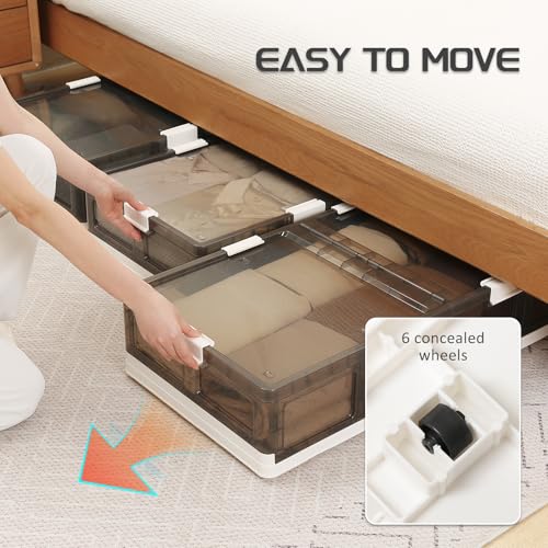 Under Bed Storage Containers with Wheels - Stackable, Foldable Plastic Storage Boxes with Lids for Clothes, Shoes, Blankets - Perfect for Bedroom Organization and Dorms (2 Pack-25.2''x16.5''x7.9'') - size: 2 Pack-25.2''x16.5''x7.9''