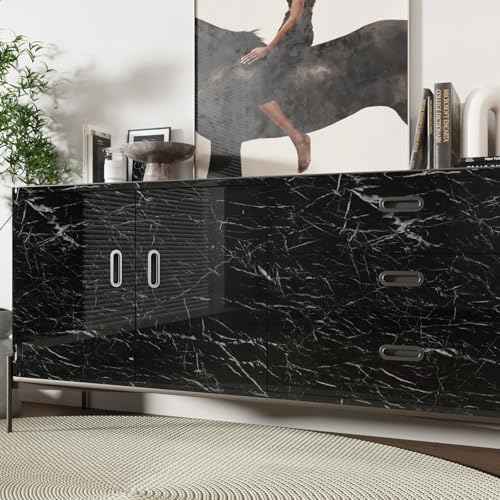 CRE8TIVE Black Marble Contact Paper for Countertops Waterproof Glossy Marble Wallpaper Peel and Stick Countertops Self Adhesive Removable Marble Vinyl Roll for Cabinets Table Tops Shelf Liner 12"x80"