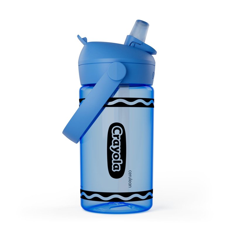 CamelBak Crayola Flip Straw Kids Water Bottle with Bite Valve, Tritan Renew Design for School and Everyday Use, 14oz, Cerulean