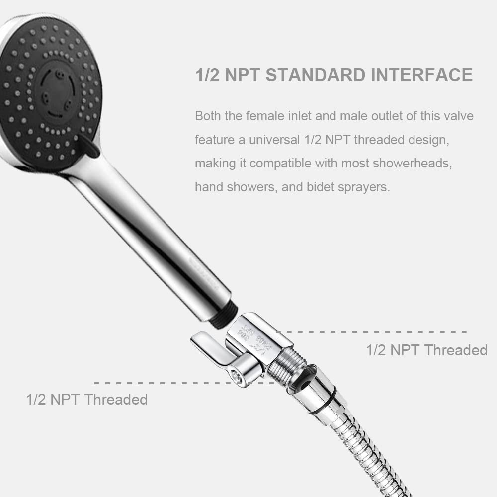 Shower Head Shut Off Valve 304 Stainless Steel Mini Ball Valve(1/2" Female X Male) NPT Thread Water Flow Control Valve Regulator