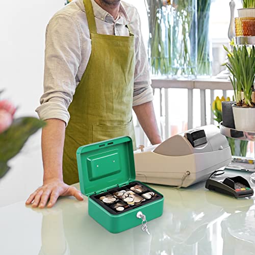 KYODOLED Medium Cash Box with Money Tray,Small Safe Lock Box with Key,Cash Drawer,7.87"x 6.30"x 3.54" Green Medium - color: Green, size: Medium