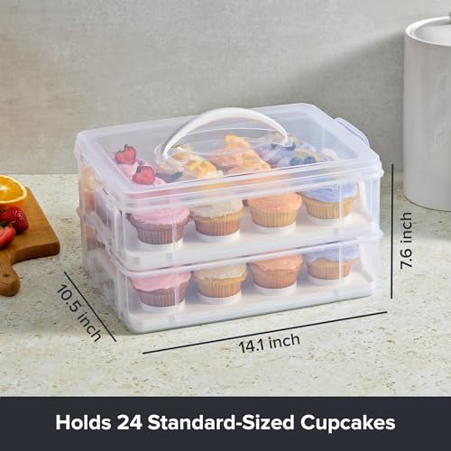 Snapware (2-Layer, 24 Cupcakes Plastic Detachable Cupcake Carrier Storage Container With Lid and Handle, Freezer Dishwasher Microwave Safe - size: 14.25" L x 10.5" W