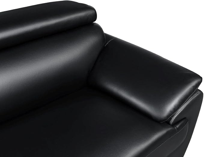 Blackjack Furniture 4571 Veal Collection Modern Genuine Leather Loveseat with Adjustable Headrest, Sturdy Wood Frame and Stainless Steel Legs, Stylish Living Room Love Seat, Black