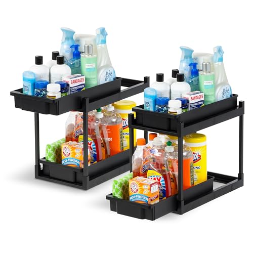 IRIS USA Under Sink Organizer, 2 Pack, Pull Out Under Cabinet Organizers and Storage, Kitchen Shelf Pantry Bathroom Under Counter, Cleaning Supplies, Vertical Spice Rack Slide Out Drawer, Easy Install - size: 2 Pack