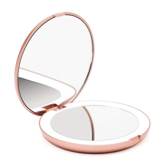 Fancii LED Lighted Travel Makeup Mirror, 1x/10x Magnification - Daylight LED, Compact, Portable, Large 5" Wide Illuminated Folding Mirror (Lumi) (Rose Gold)