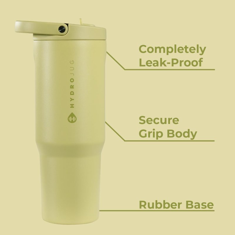 HydroJug Sport - Stainless Steel Tumbler with Straw, Vacuum Insulated, 32oz Leakproof Water Bottle, Ergonomic Design, Reusable, Dishwasher Safe, Rubber Base, Durable for Gym or Outdoors, Olive
