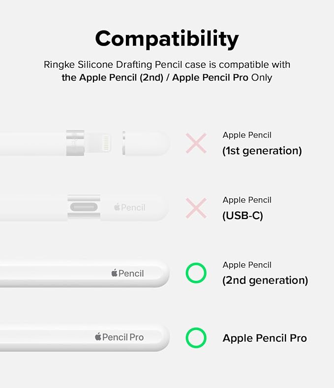 Ringke Silicone Drafting Pencil Case Compatible with Apple Pencil 2nd Generation and Apple Pencil Pro Case, Perfect Grip Silicone Protective Cover Sleeve Accessories - White