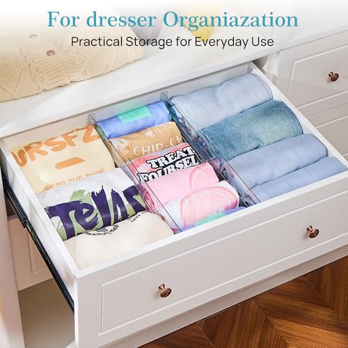 Vtopmart 8 Pack Drawer Dividers for Clothes, 4" High 13"-22" Adjustable Expandable Dresser Drawer Organizer, Clear Plastic Separators for Dresser, Baby Clothing, Underwear, Cosmetic, Toiletries - size: 4" H,13-22" L