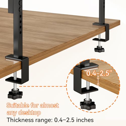 IBUYKE Clamp on Desk Shelf, 22.8” Large Desk Extender Shelves,Tool-Free Flexible Repositioning and Adjustable 2-Tier Storage Shelves for Desktop Accessories Below Desk TMZ010H - color: Brown