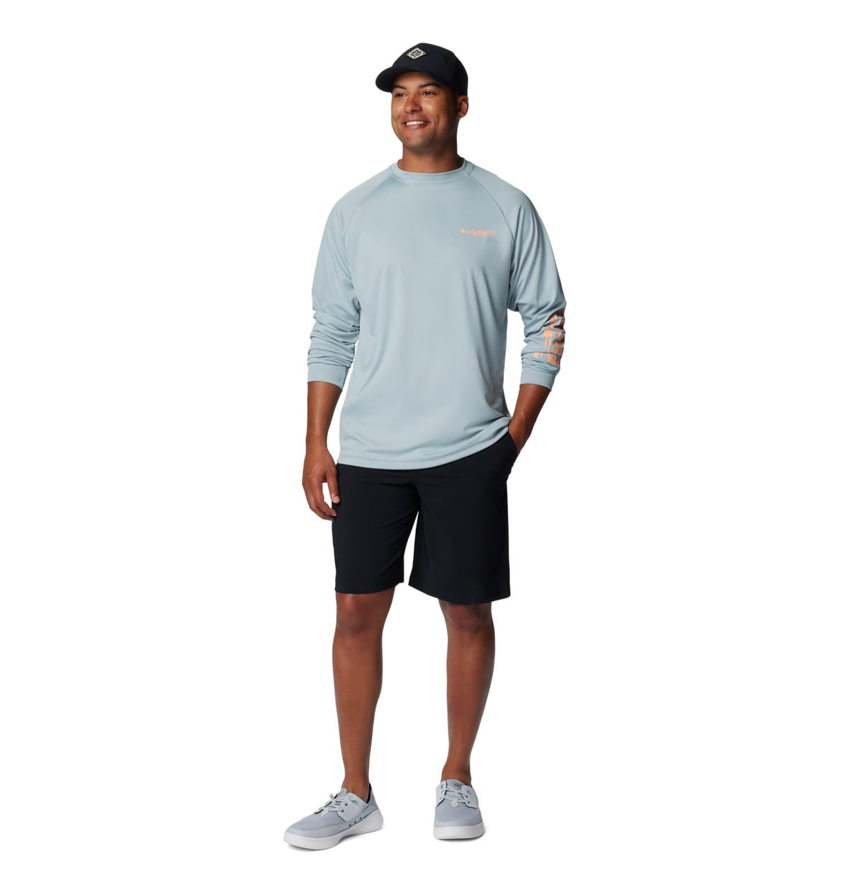 Columbia Men's PFG Terminal Tackle Long Sleeve Fishing Shirt, Crushed Blue/Bright Nectar Logo, 1X
