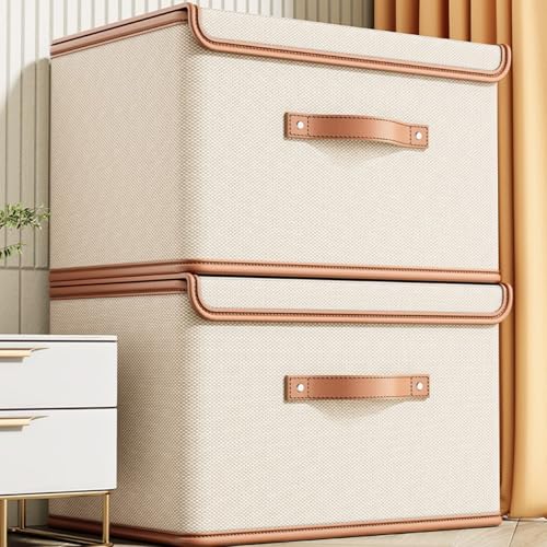 Oxford Fabric Storage Bins with Attached Lid - Large Clothes Organizer (44x30x29cm), Breathable Collapsible Closet Bins for Clothing, Seasonal & Dorm Organization, Beige - size: 1PCS