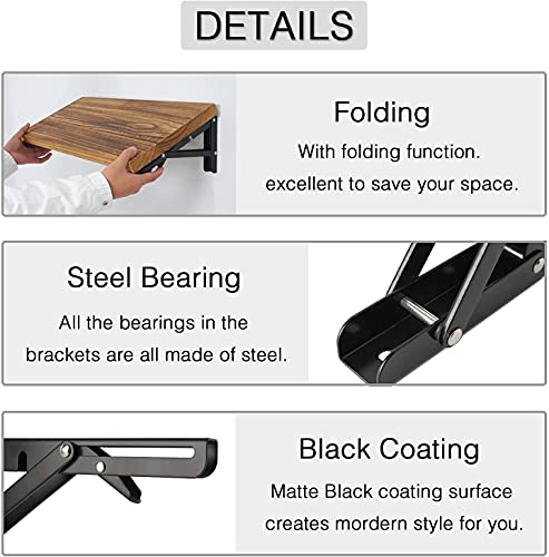 Folding Shelf Brackets - 12 Inch 2 Pcs Heavy Duty Shelf Brackets, Collapsible Shelf Bracket, DIY Wall Mounted Foldable Shelf, Table Brackets, Space Saving with Screws - size: 12 Inch- 2 Packs