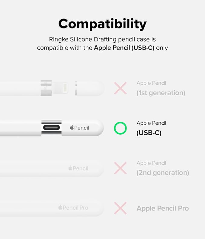 Ringke Silicone Drafting Pencil Case Compatible with Apple Pencil USB-C Case, Perfect Grip Silicone Protective Cover Sleeve Accessories - White