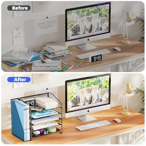 Simple Trending Desk Organizers and Accessories, 5-Tier Desk File Organizer, Paper Letter Tray Organizer with File Holder, Black