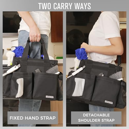 SCAVATA Compact Wearable Cleaning Caddy, Small Supplies Organizer with Handle & Shoulder Straps for Housekeepers, Under Sink & Car Cleaning Tool Organizer Bag (Black) - color: Black