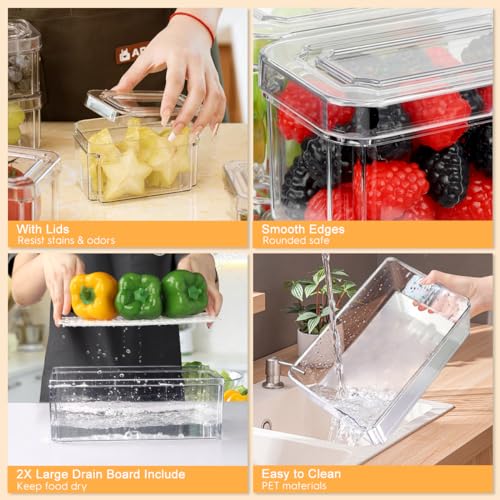 14 Pack Fridge Organizer, Stackable Refrigerator Organizer Bins with Lids PBA-Free, Clear Fridge Organizers and Storage for Kitchen, Countertops, Cabinets, Fridge, Drinks, Fruits, Vegetable, Cereals - size: 14-PACK