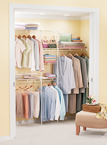 Rubbermaid Full Closet Organization Shelf System, Direct Wall Mount, Adjustable from 6.5-8 ft, Mounting Hardware Kit Included, White, Wire Shelving Organization for Home/Laundry/Mudroom/Pantry/Linen - size: 6.5'-8' Lengths, style: Full Closet Kit
