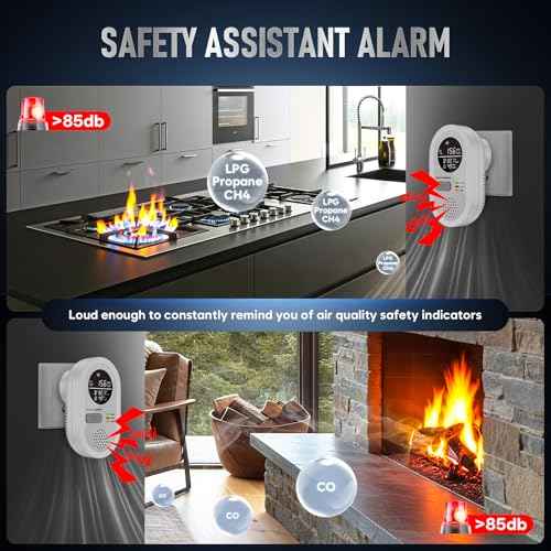 8-in-1 Carbon Monoxide Detectors Plug in & Portable Carbon Monoxide - Travel Carbon Monoxide Detector with Natural Gas/Temp/Humidity with HD Display for Home, RV, Hotel (2)