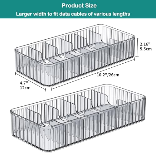 Cable Storage Boxes Organizers 2 Pack,Cord Charger Storage Organizer Box Case with 20pcs Cable Ties,Stackable,Clear