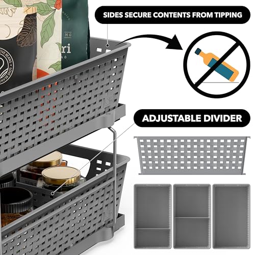 Simple Houseware 2 Tier Bathroom Organizer Tray Pull-Out Sliding Drawer, Under Sink Storage, Gray - color: Gray