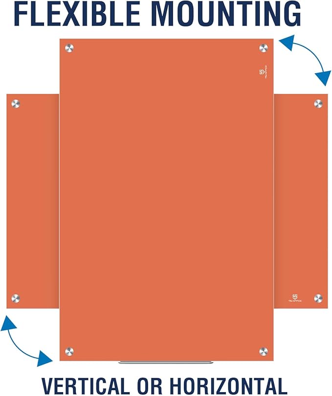 TSJ OFFICE Glass Dry-Erase Board - 36 x 24 Inches Wall Mounted Magnetic Whiteboard, Large Frameless Glass White Board for Office, Home & School, Orange