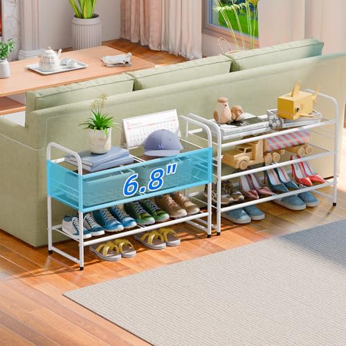 SUFAUY 3-Tier Mesh Shoe Rack, Closet Metal 33" Wide Shoe Shelf Heavy Duty, White - color: White, size: 3 Tier