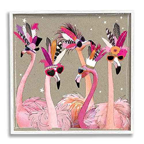 Stupell Industries Fancy Pants Flamingos, Design by Hammond Gower White Framed Wall Art, 24 x 24, Brown