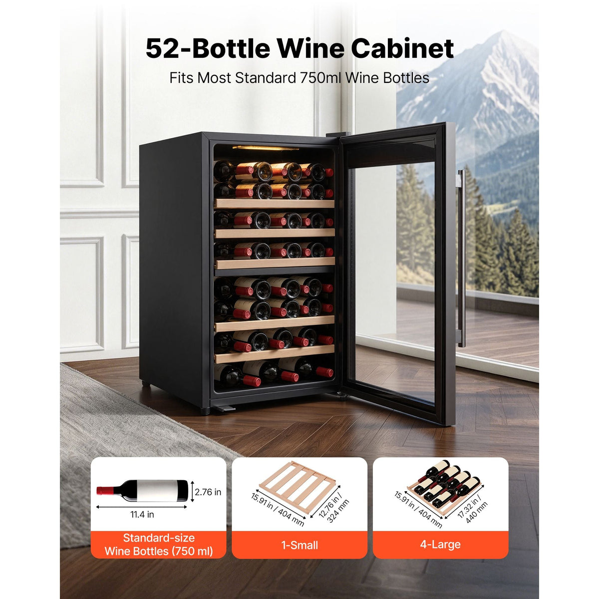 52 Bottle Wine Fridge, Freestanding Wine Cooler Refrigerator, Dual Zone Cooler, 41 F to 65 F Adjustable Temp Mini Cellar, Glass Door, For Home Office Bar, Red White Champagne or Sparkling Wines