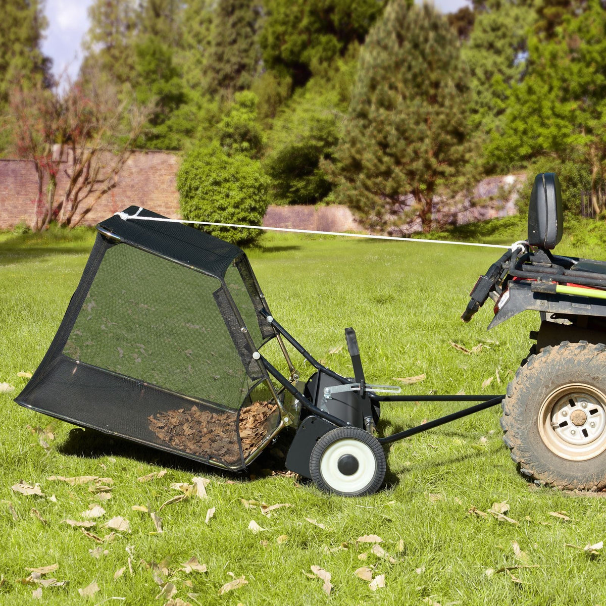 52-inch Lawn Sweeper Tow Behind, 26 cu.ft. Large Pull Behind Grass Sweeper, Heavy Duty Leaf & Grass Collector with Dumping Rope Design, Adjustable Sweeping Height for Picking Up Debris & Grass