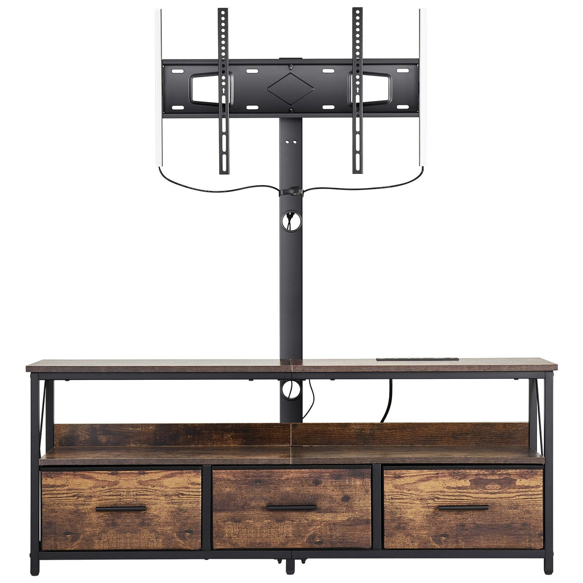52" TV Stand with Mount for up to 75 in TVs, Entertainment Center with Power Outlet & LED Lights, Height Adjustable TV Console with Mount with 3 Drawers for Bedroom, Living Room, Brown