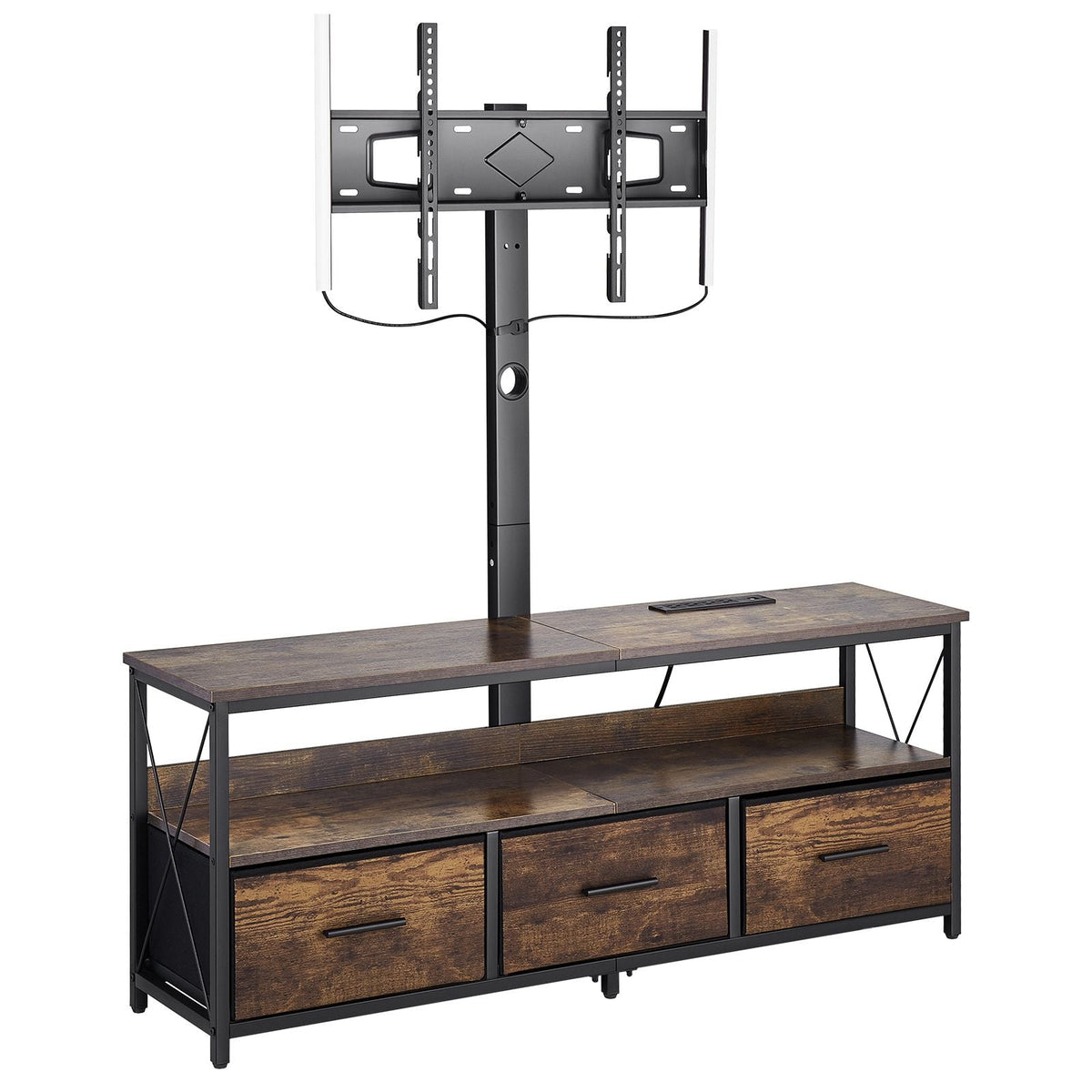52" TV Stand with Mount for up to 75 in TVs, Entertainment Center with Power Outlet & LED Lights, Height Adjustable TV Console with Mount with 3 Drawers for Bedroom, Living Room, Brown