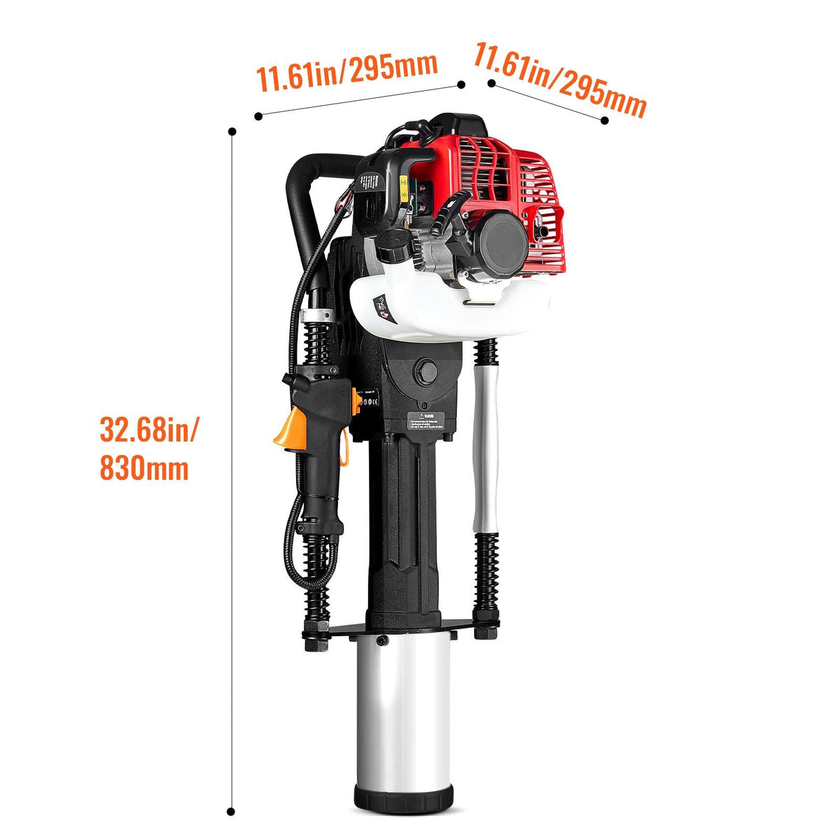52cc Gas-Powered T Post Driver, 2-Stroke Engine Gasoline Fence Piling Pounder, 1300W Portable Piledriver with 3 Post Driving Head(49/69/100 mm) , For Farm, Ranch Fencing, Road Improvements