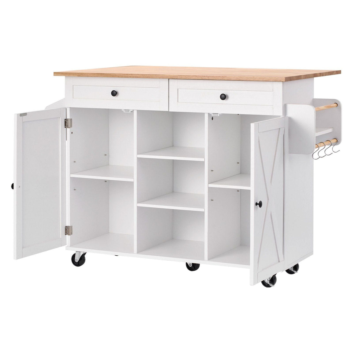 52in Kitchen Island Cart Rolling Storage Cabinet Table with Drawer Drop Leaf