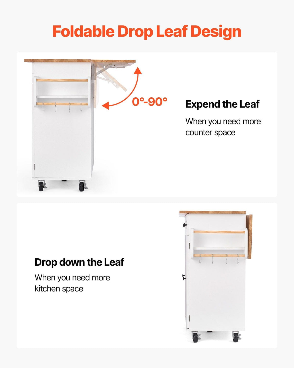 52in Kitchen Island Cart Rolling Storage Cabinet Table with Drawer Drop Leaf