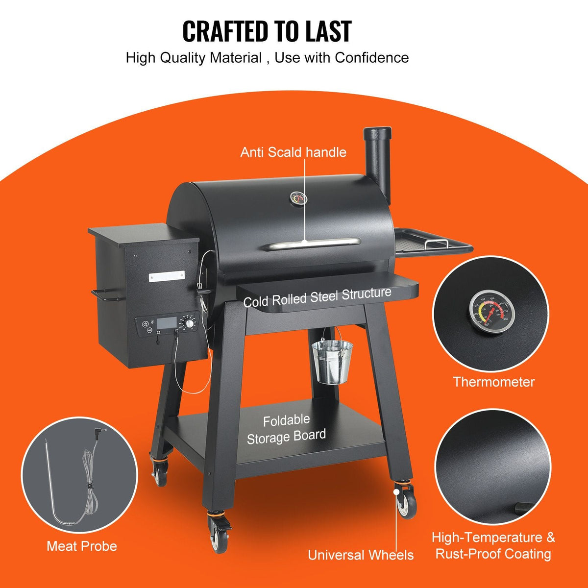 53 inch Portable Charcoal Grill, Propane Gas Grills with Cover and Cart, Heavy Duty Iron BBQ Grill, Mini Tabletop Smoker for Outdoor Cooking, Barbecue Camping, Picnic, Patio, and Backyard, Black