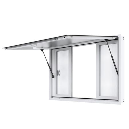 53"x33" Service Window, Aluminum Food Truck Serving Window with 4 Sliding Panels, Awning Door & Hook, Opens to 85 Degrees for Concession Trailers