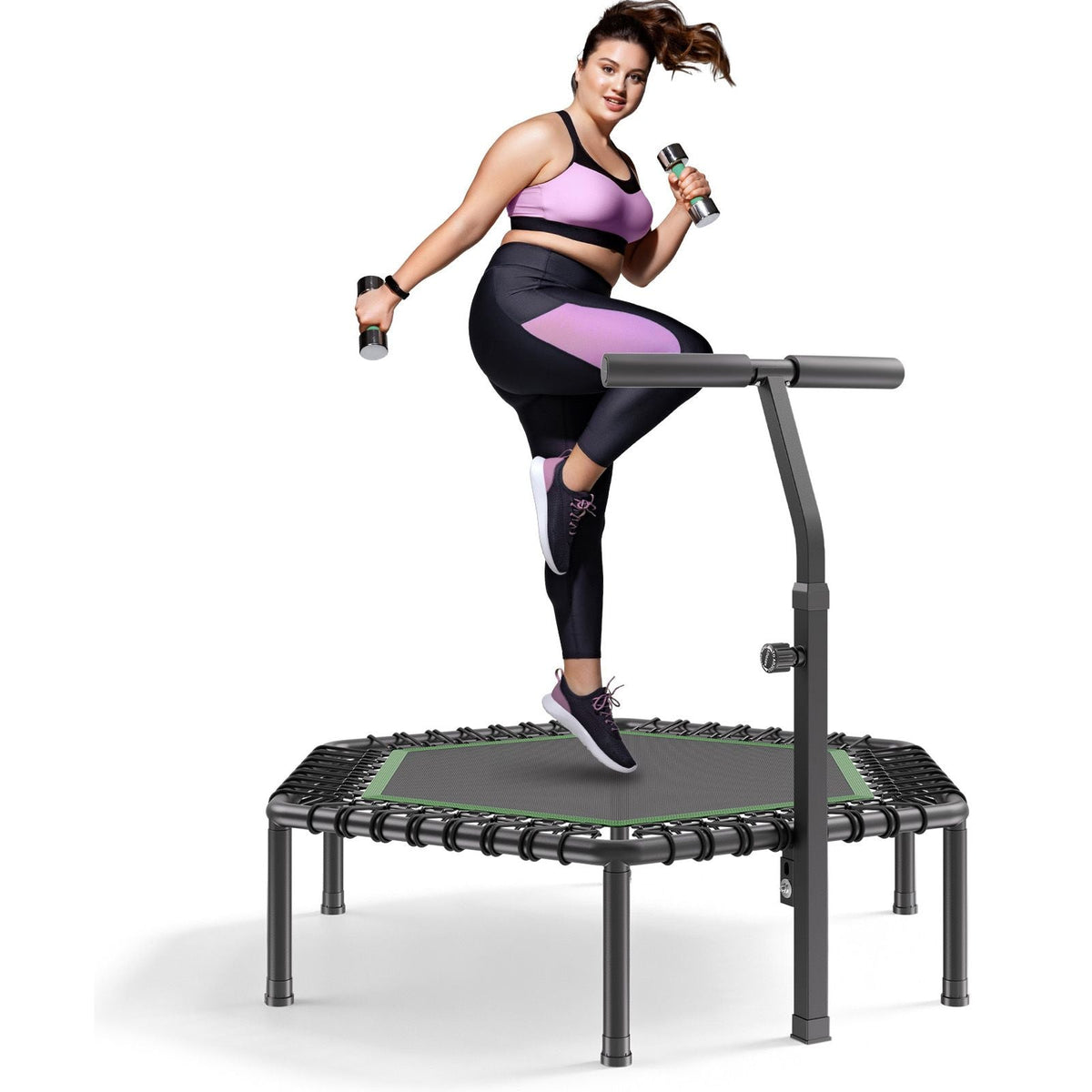 54.5 Inch Mini Trampoline, 450 lbs Max Load Fitness Rebounder, Stable & Quiet Small Trampoline with 3 Levels Height Adjustable & Foam Handle, Exercise Rebounder for Adults Indoor/Garden Workout