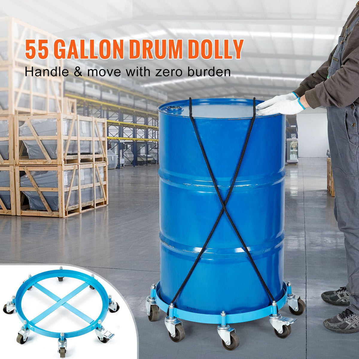 55 Gallon Heavy Duty Drum Dolly, 2000lbs Load Capacity, Barrel Dolly Cart Drum Caddy, Non Tipping Hand Truck Capacity Dollies with Steel Frame 8 Swivel Casters Wheel, for Warehouse Drum Handling