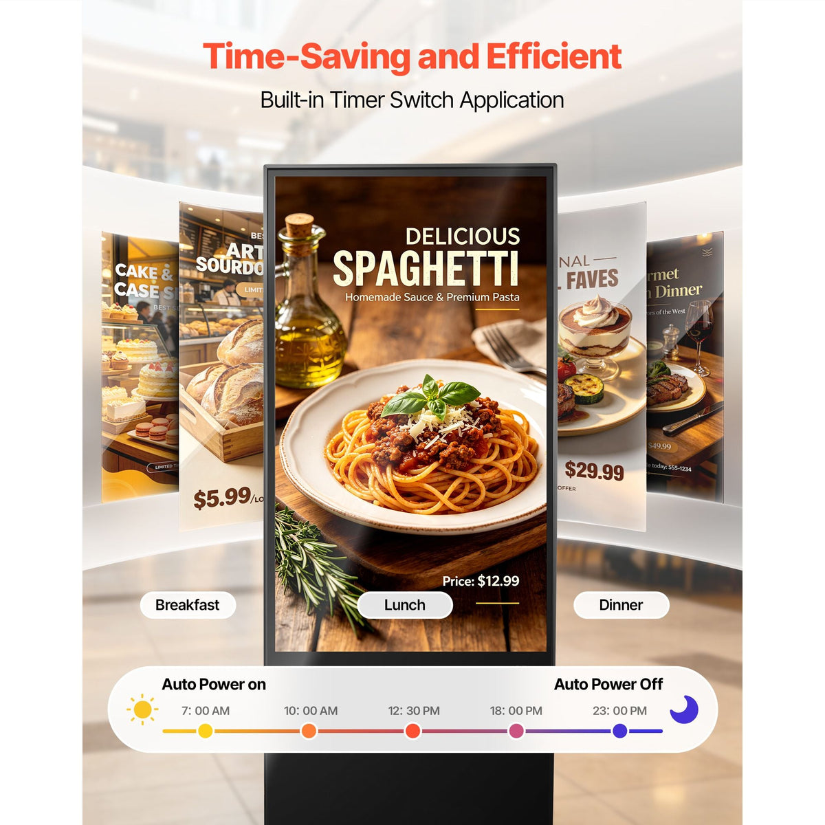 55 in Indoor Digital Signage 4K Floor Stand Advertising Display Kiosk, WiFi HDMI/USB Input Android OS, 178° Wide View, LCD Touchscreen Interactive Monitor, Mobile Commercial Totem Poster