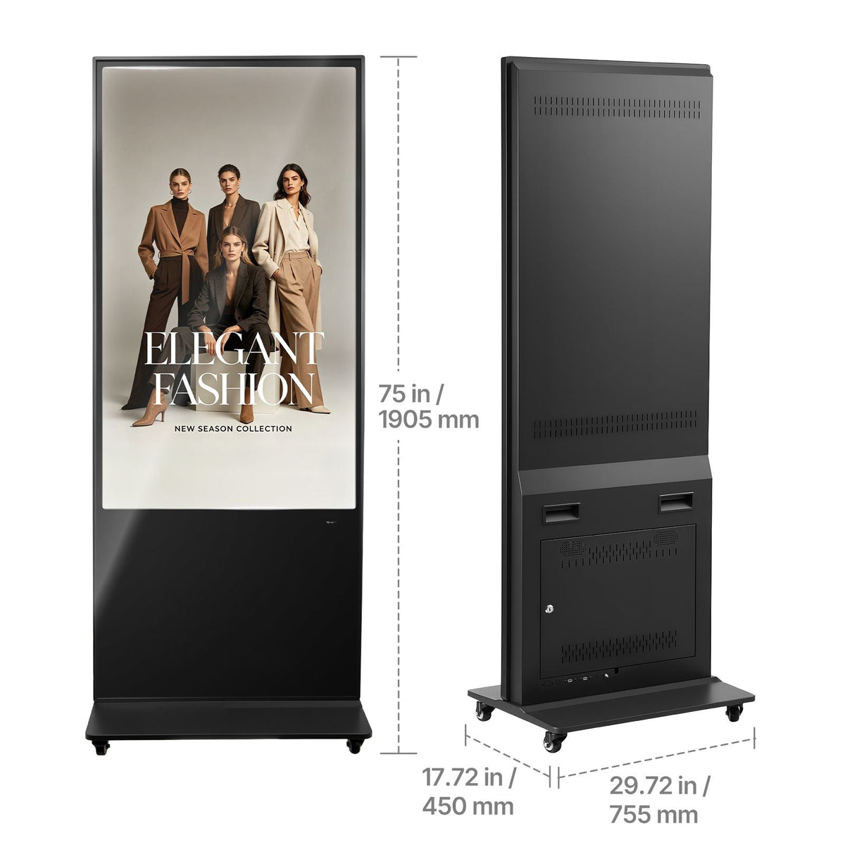 55 in Indoor Digital Signage 4K Floor Stand Advertising Display Kiosk, WiFi HDMI/USB Input Android OS, 178° Wide View, LCD Touchscreen Interactive Monitor, Mobile Commercial Totem Poster